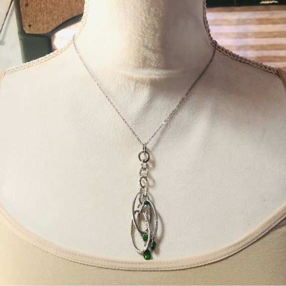 Handcrafted silver plated ring drop glass crystal pendant on chain necklace - Picture 2 of 9
